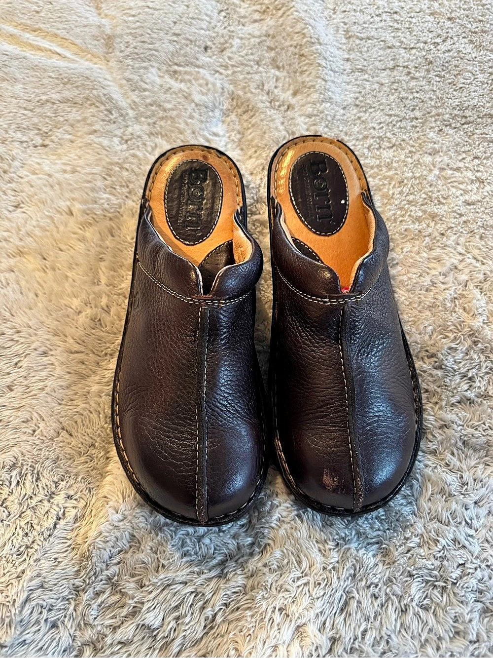 Born Brown Leather Clogs size 9 fits 8 1/2